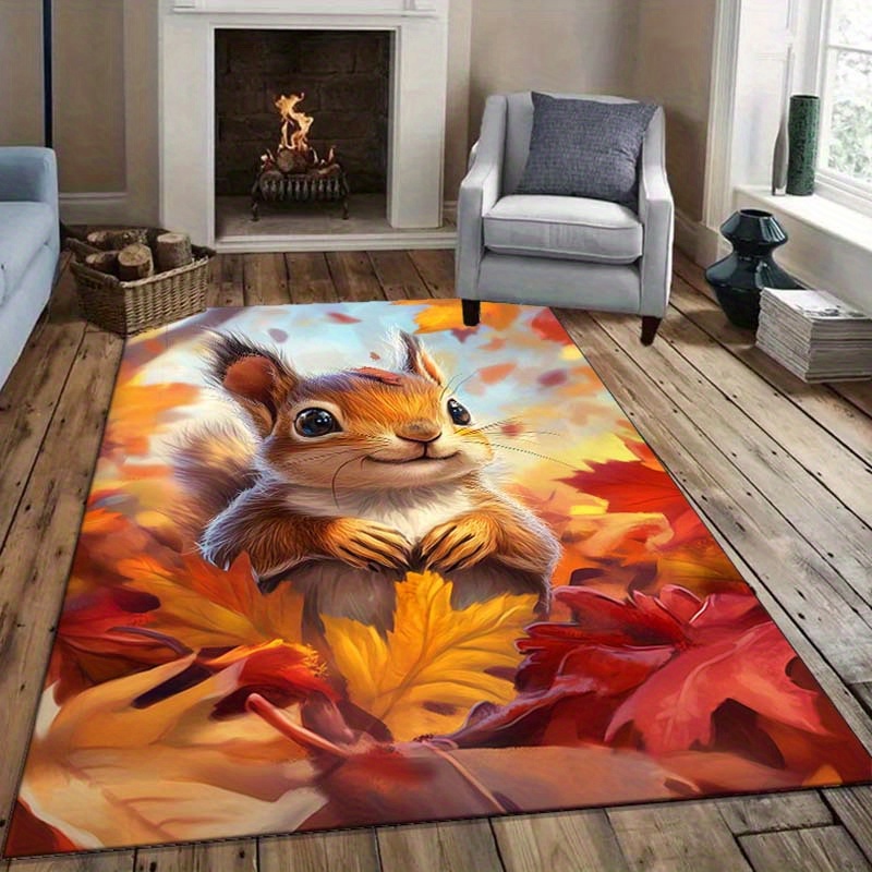 Interior Design Living Room Ideas - Dywan z motywem jesiennych wiewiórek do