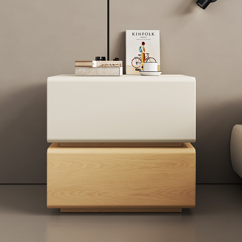 Interior Design White And Wood - Biały Stolik Nocny Luksusowe Drewno Wnętrze
